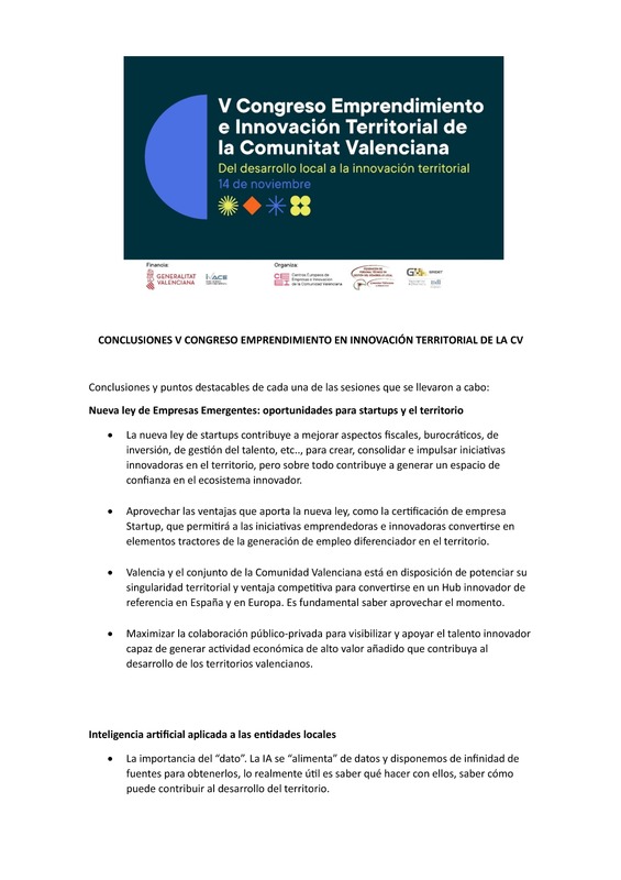 Conclusiones V Congreso Emprendimiento e Innovacin Territorial de la Comunitat Valenciana