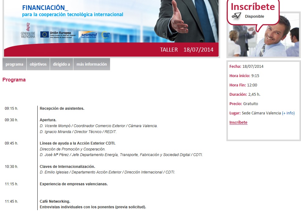 Taller CDTI: Financiaci�n para la Cooperaci�n Tecnol�gica Internacional
