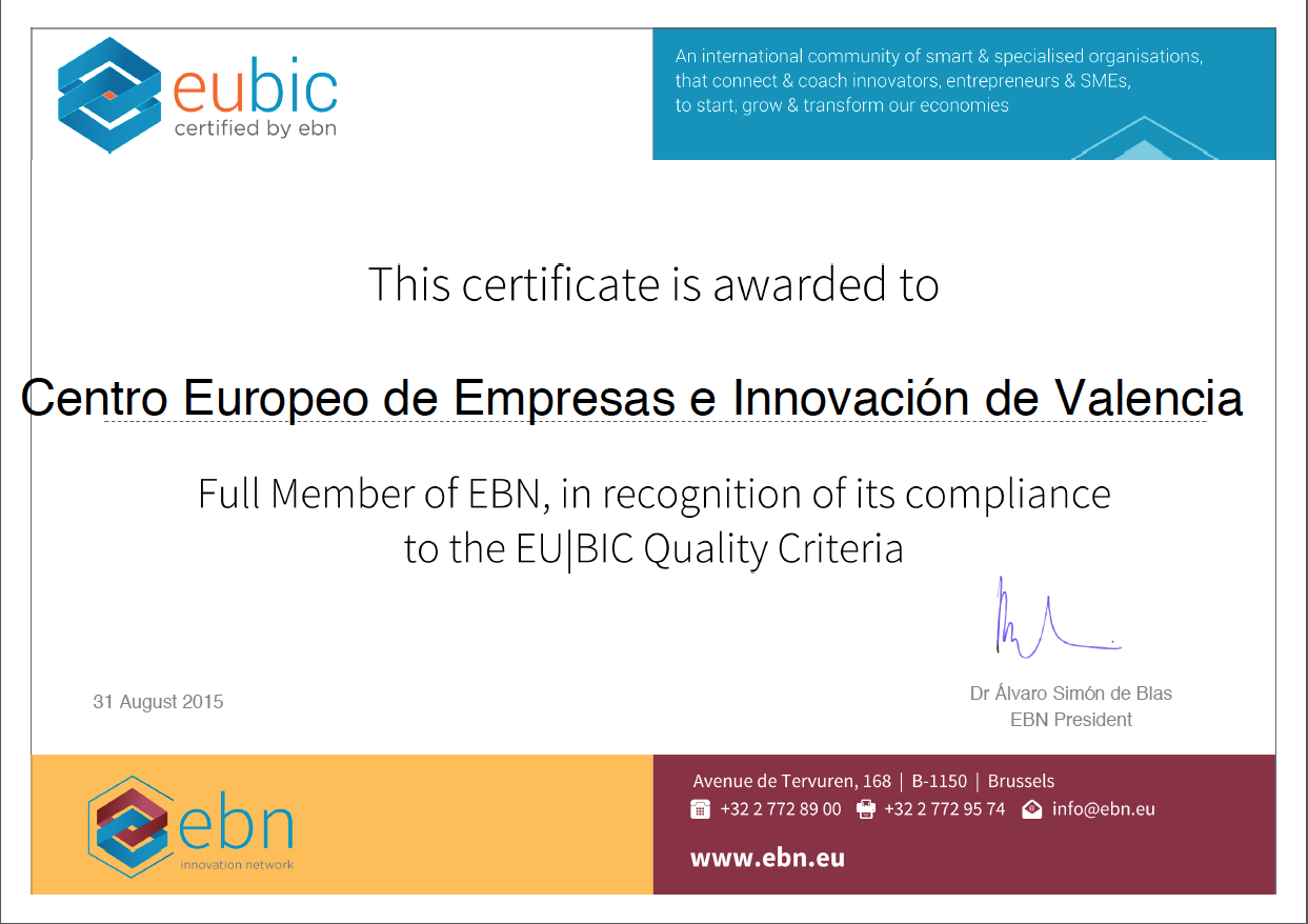 Certificado EU BIC 2016 CEEI Valencia