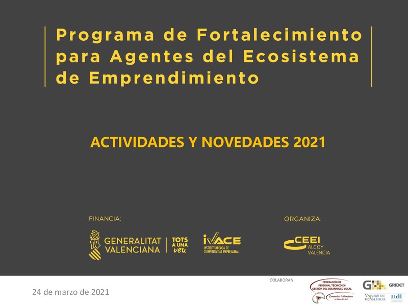 Presentación Actividades 2021 para Agentes del Ecosistema de Emprendimiento